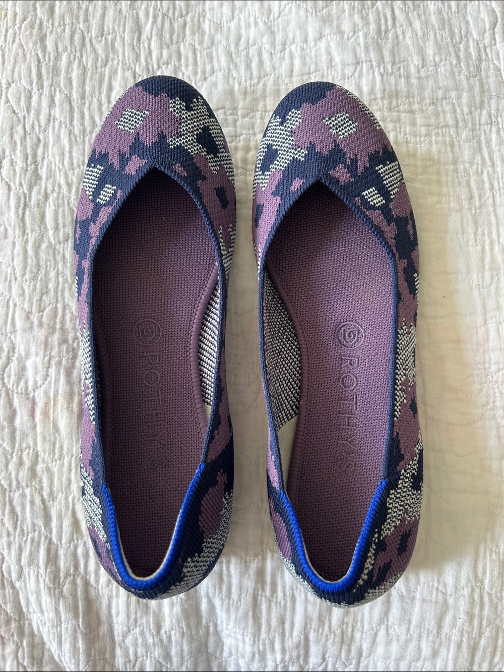 Rothy's Purple, Navy & Cream Knit Ballet Flats